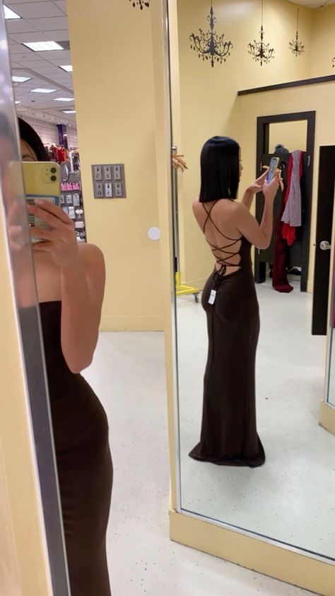 Simple Brown Mermaid Spaghetti Straps Long Formal Evening Formal Prom Dresses, Custom High Slit Formal Prom Dresses Inspo For Women Main image