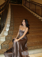 Simple Brown Spaghetti Straps A Line Formal Prom Dresses Party Dresses