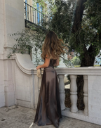 Simple Brown Spaghetti Straps A Line Formal Prom Dresses Party Dresses