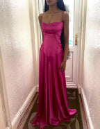 Simple Brown Spaghetti Straps A Line Formal Prom Dresses Party Dresses