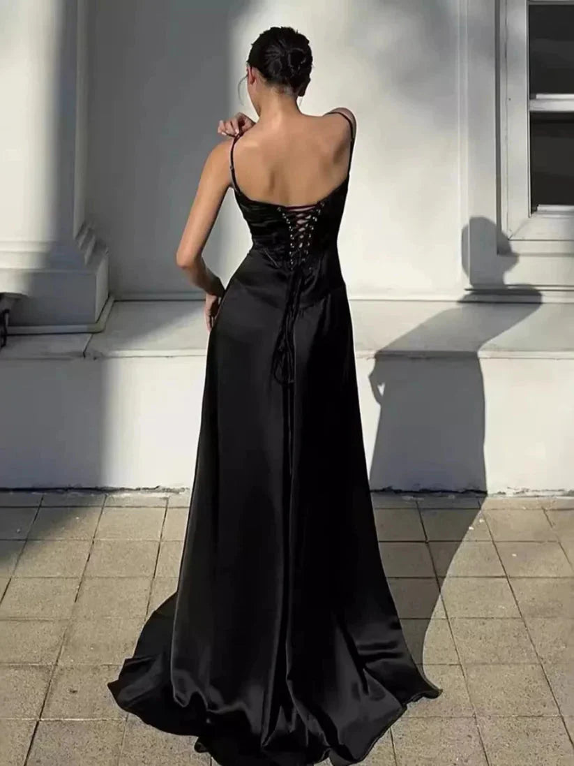 Simple Brown Spaghetti Straps A Line Formal Prom Dresses Party Dresses
