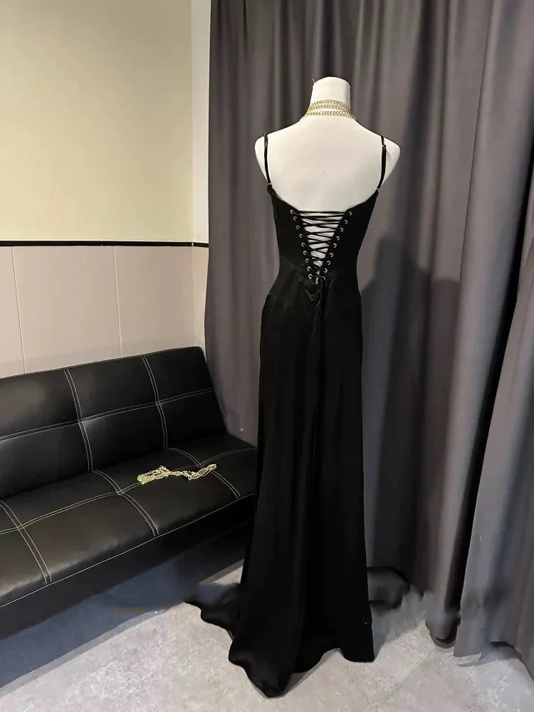Simple Brown Spaghetti Straps A Line Formal Prom Dresses Party Dresses