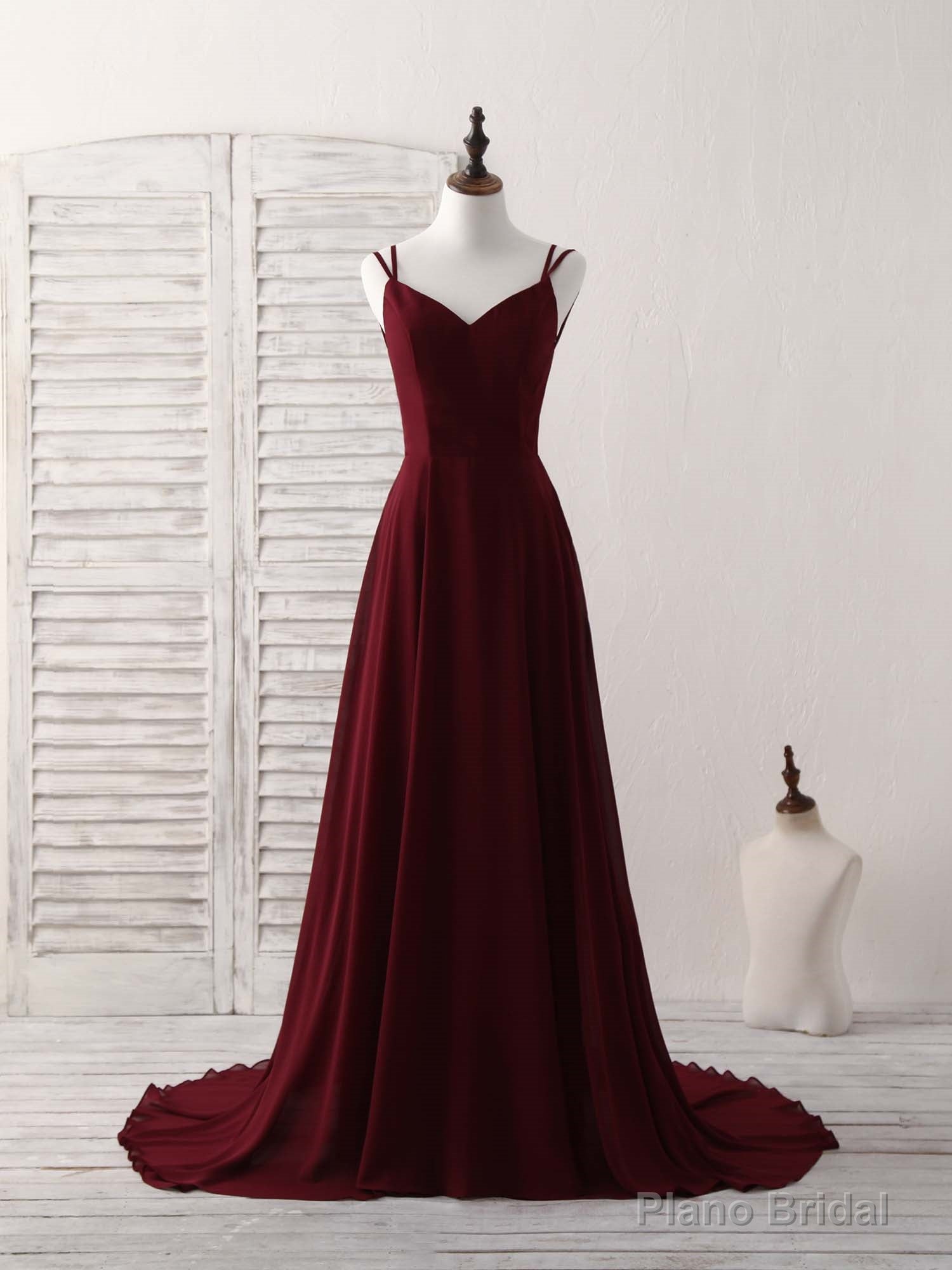 Simple Burgundy Chiffon Long Prom Dress Backless Evening Dress Main image