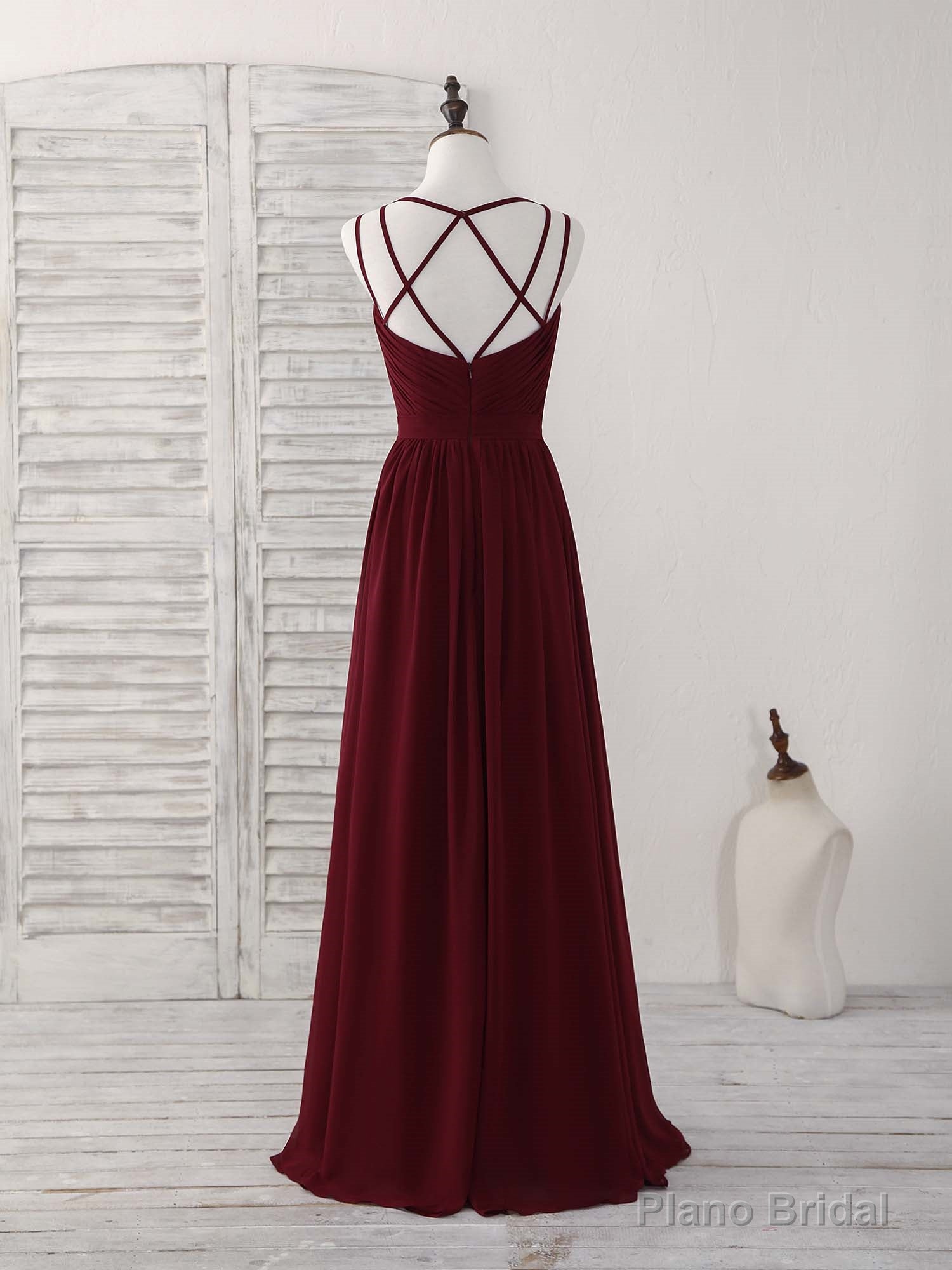 Simple Burgundy Chiffon Long Prom Dress, Burgundy Evening Dress Secondary image