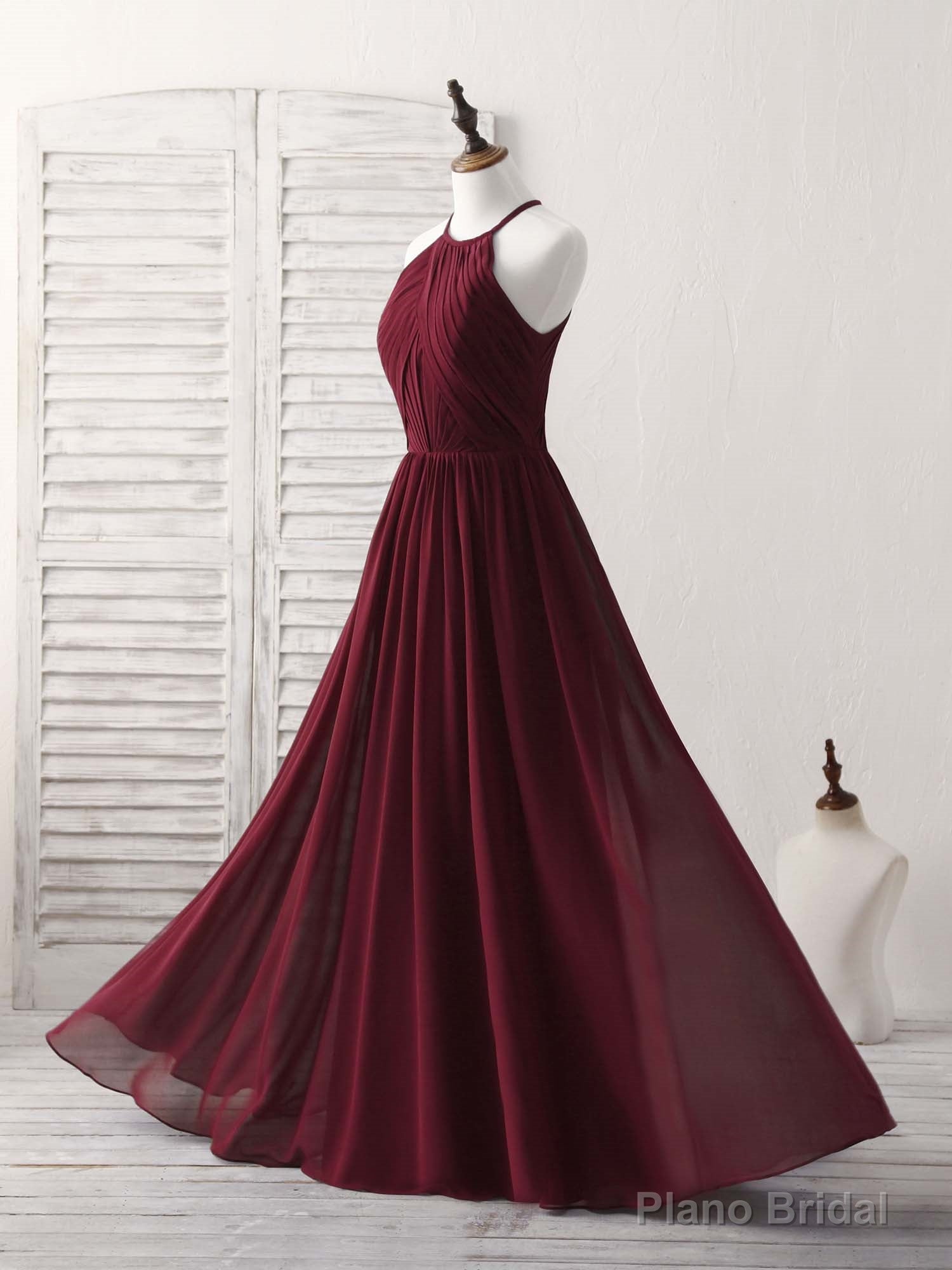 Simple Burgundy Chiffon Long Prom Dress, Burgundy Evening Dress Secondary image