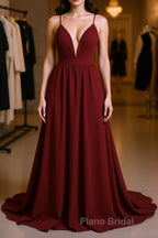 Simple burgundy chiffon long Formal Prom dress burgundy formal dress