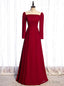 Simple Burgundy Long Sleeve Scoop Prom Dress