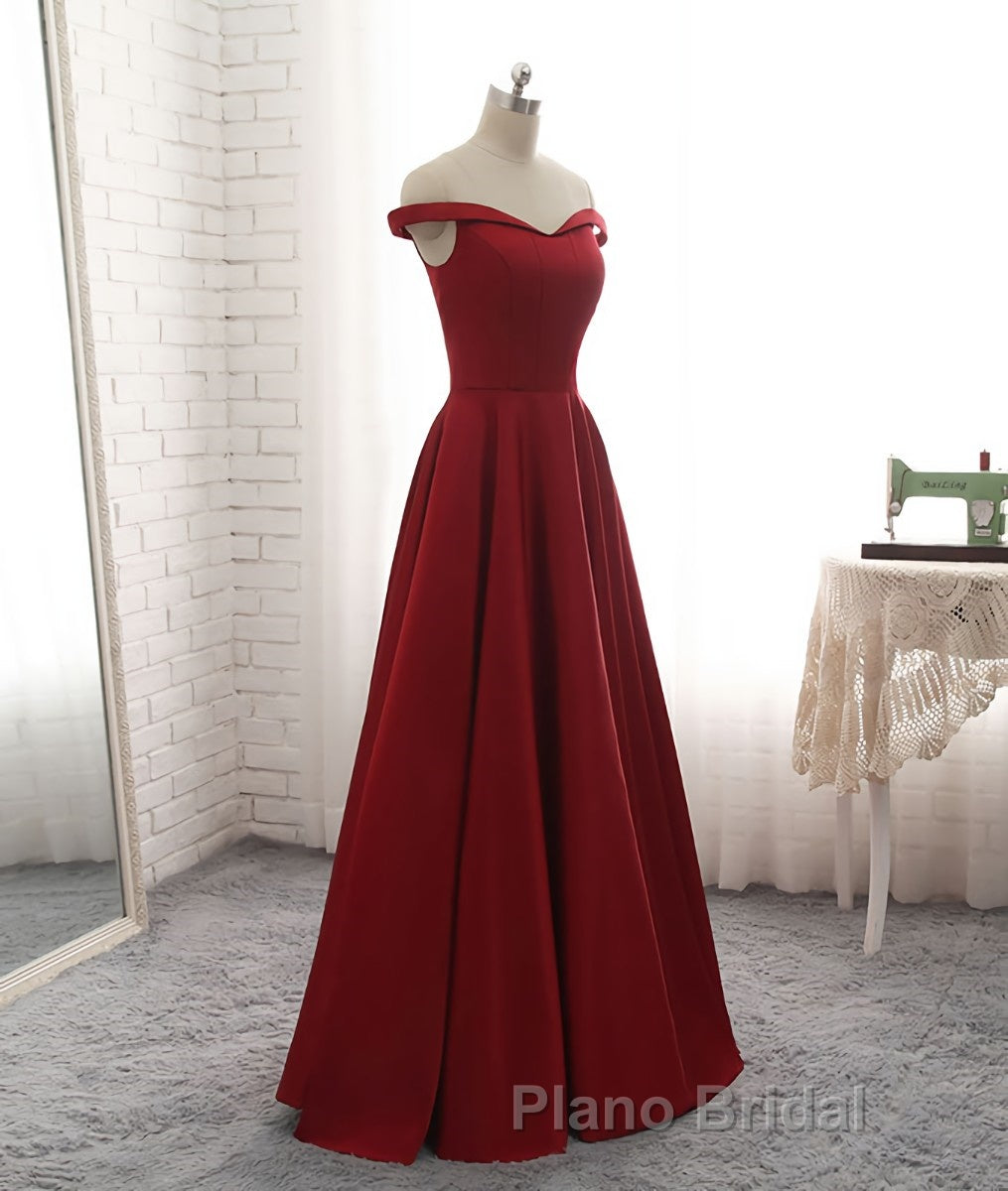Simple burgundy off shoulder long Formal Prom dress, burgundy evening dress