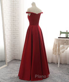 Simple burgundy off shoulder long Formal Prom dress, burgundy evening dress