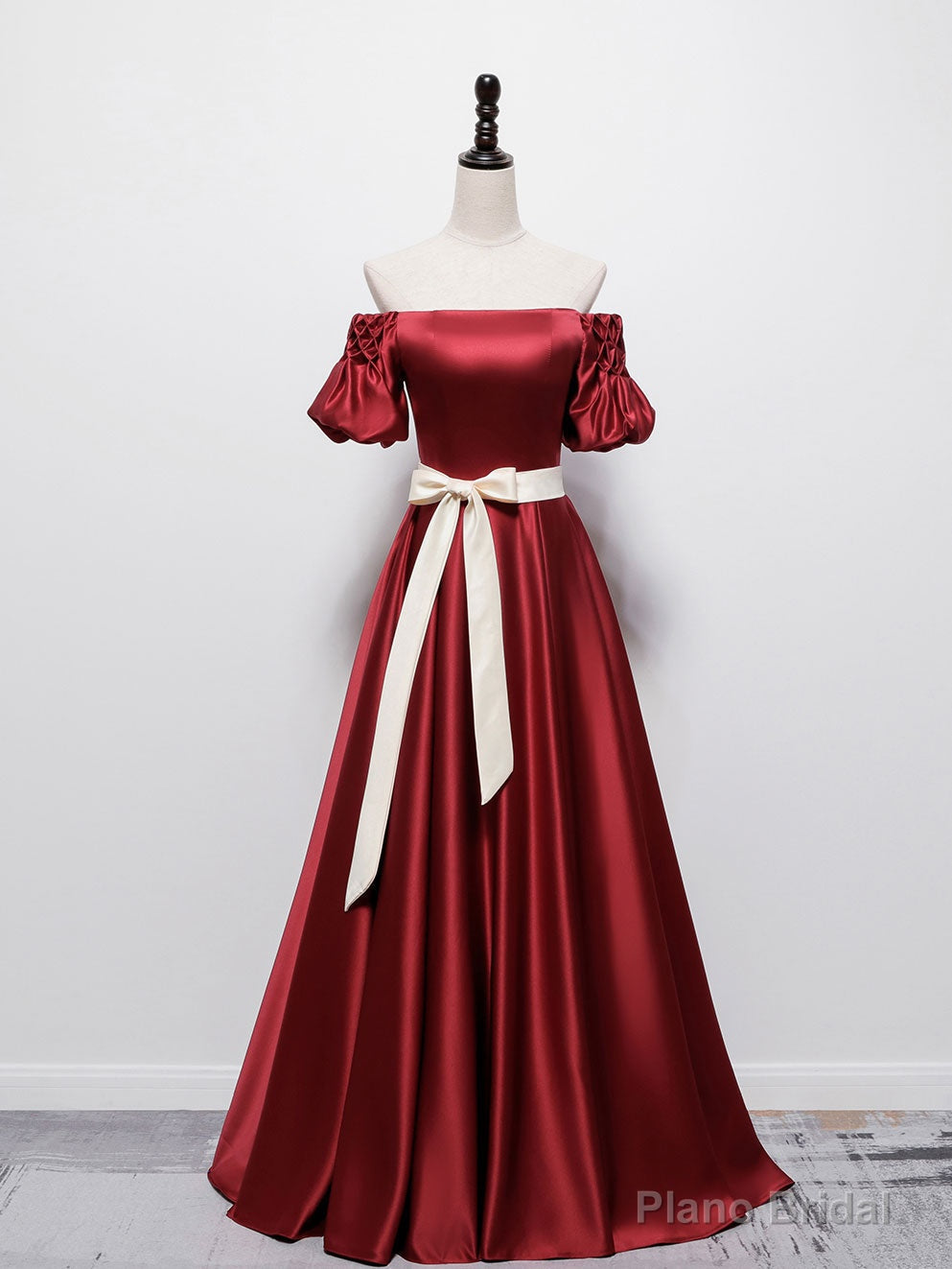 Simple Burgundy Satin Long Prom Dress Burgundy Bridesmaid Dress