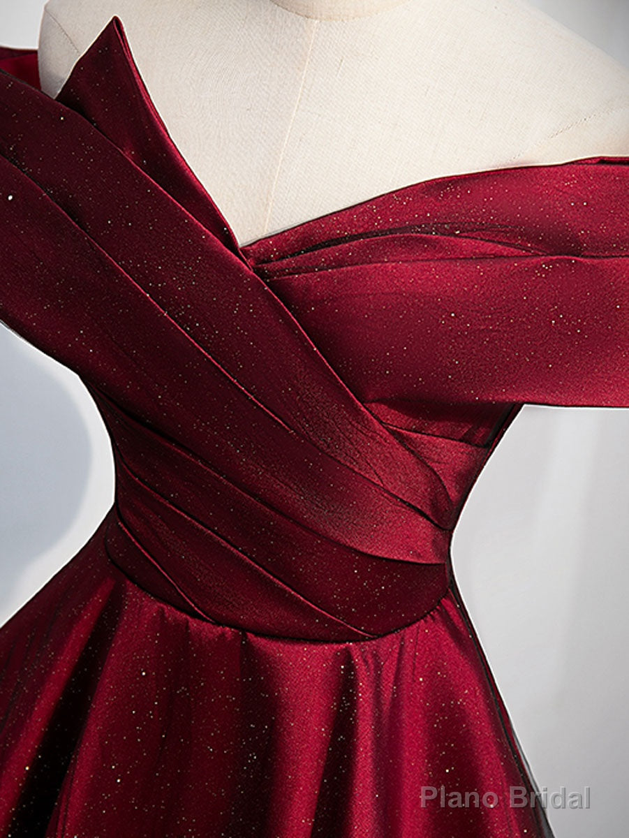 Simple Burgundy Satin Long Prom Dress, Burgundy Evening Dresses Secondary image