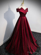 Simple Burgundy Satin Long Prom Dress, Burgundy Evening Dresses