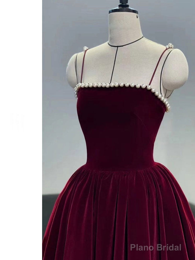 Simple burgundy tea length prom dress, burgundy homecoming dress Secondary image