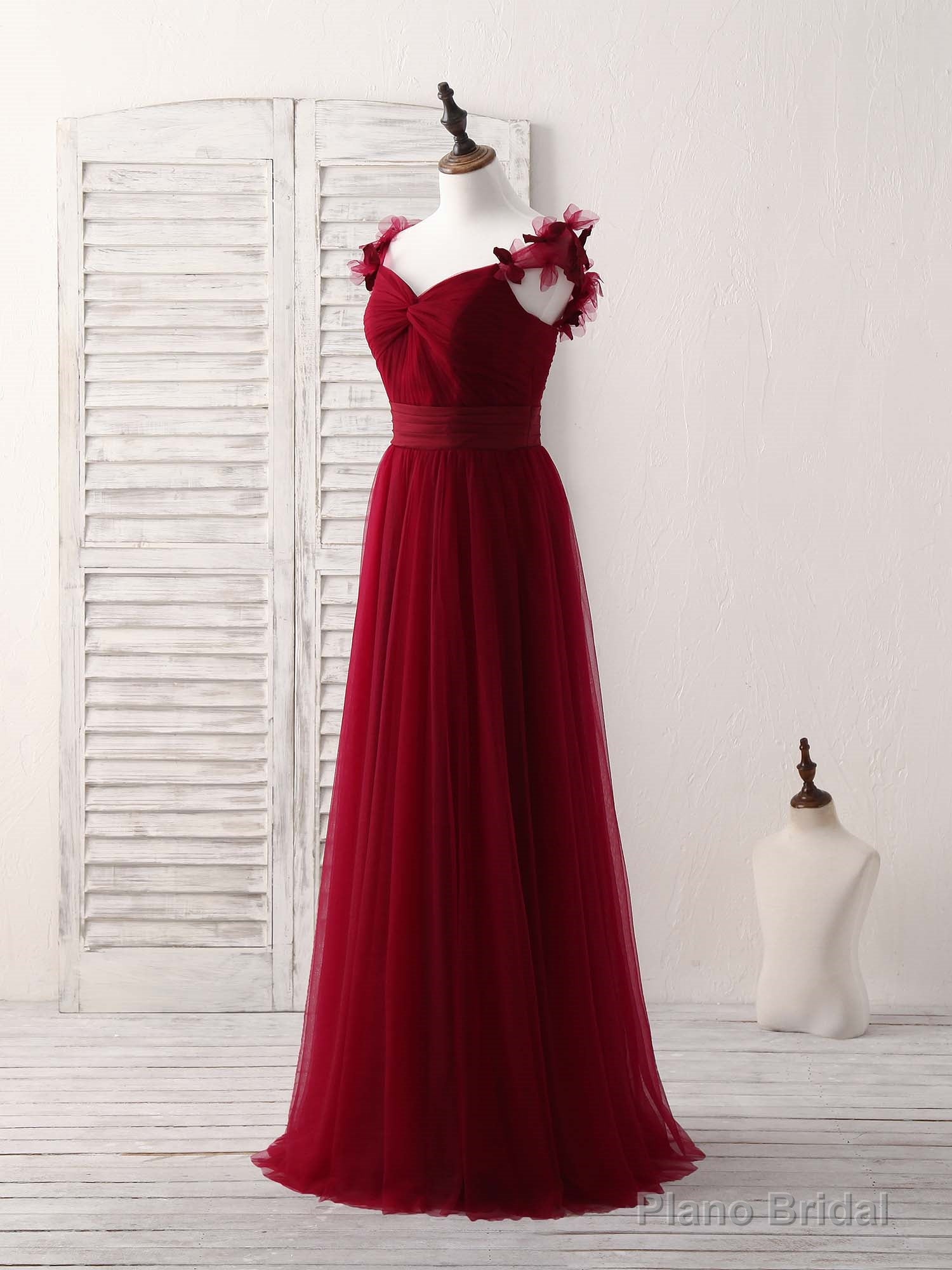 Simple Burgundy Tulle Long Prom Dress Burgundy Bridesmaid Dress Secondary image