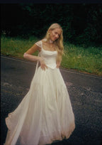 Simple Classic White A Line Strap Satin Tulle Long Formal Prom Dresses Wedding Dresses