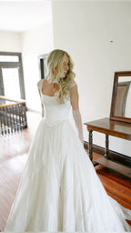 Simple Classic White A Line Strap Satin Tulle Long Formal Prom Dresses Wedding Dresses
