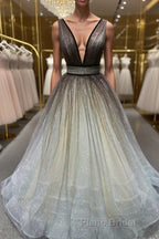 Simple Coffee tulle sequin long Formal Prom dress coffee evening dress