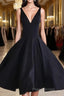 Simple Cute V Neck Short Black Formal Prom Dresses, Cute Black Homecoming Dresses, Graduation Dresses