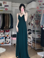 Simple Dark Green A-Line V-Neck Halter Chiffon Long Formal Prom Dresses Bridesmaid Dresses