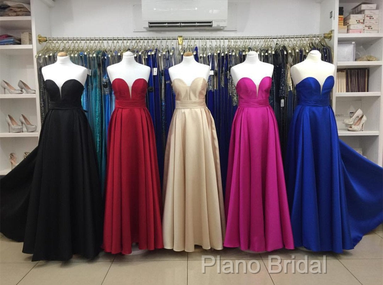 Simple Design Sweetheart Long Satin Formal Prom Dresses