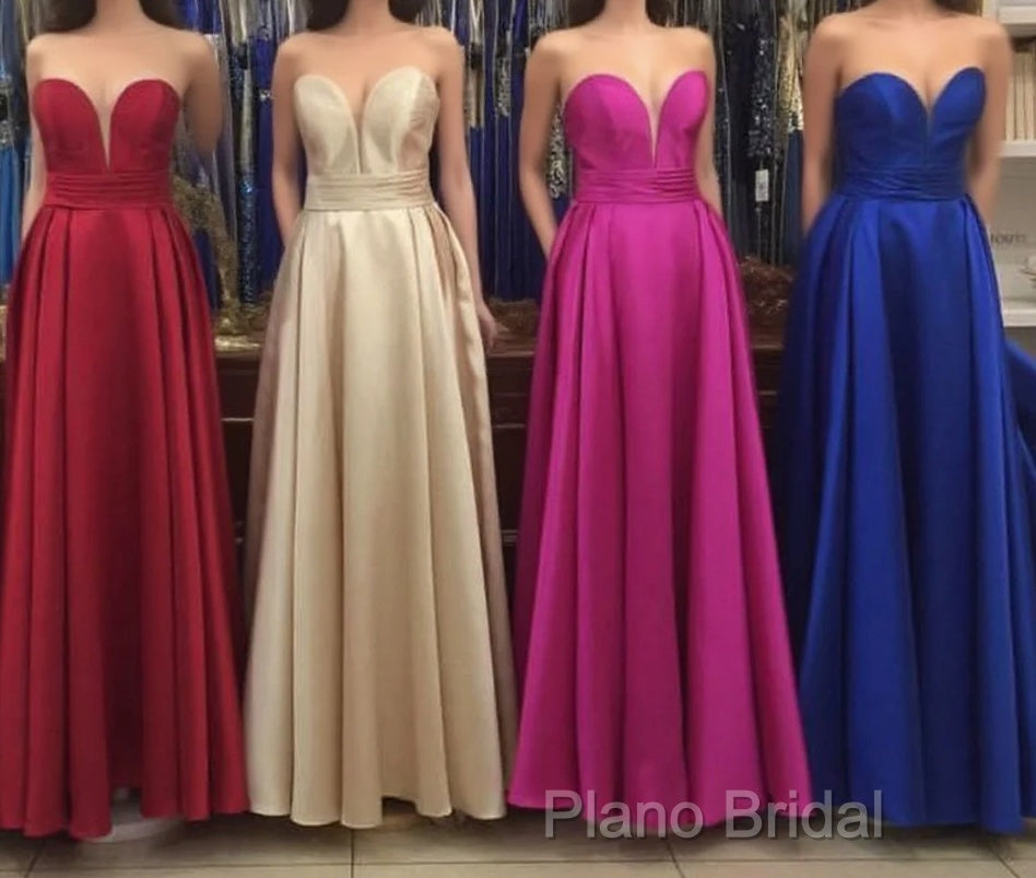 Simple Design Sweetheart Long Satin Formal Prom Dresses