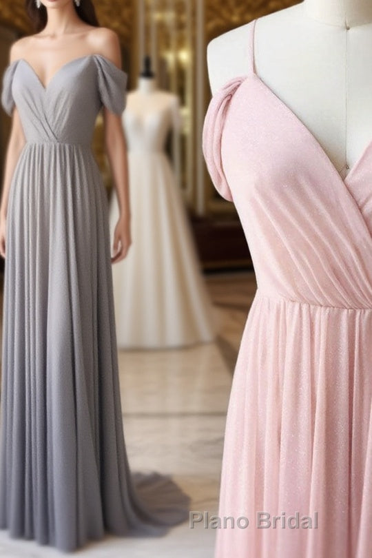 Simple gray chiffon long Formal Prom dress chiffon bridesmaid dress Main image