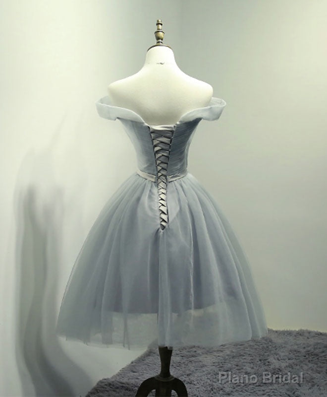 Simple Gray Tulle Short Prom Dress, Gray Tulle Bridesmaid Dress Secondary image