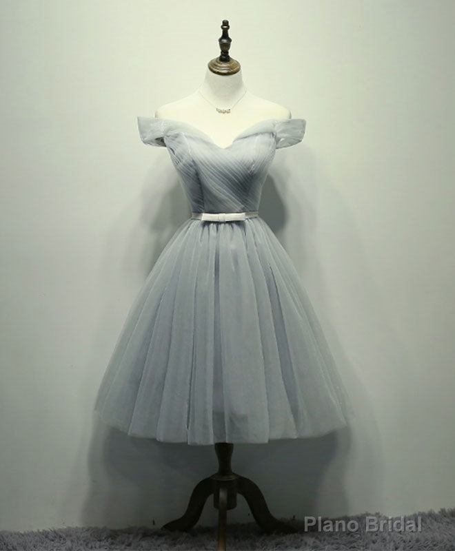 Simple Gray Tulle Short Prom Dress, Gray Tulle Bridesmaid Dress Main image