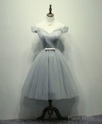 Simple Gray Tulle Short Prom Dress, Gray Tulle Bridesmaid Dress