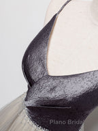 Simple gray v neck tulle long Formal Prom dress, gray tulle formal dress