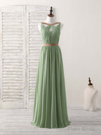 Simple Green Chiffon Long Prom Dress, Green Bridesmaid Dress