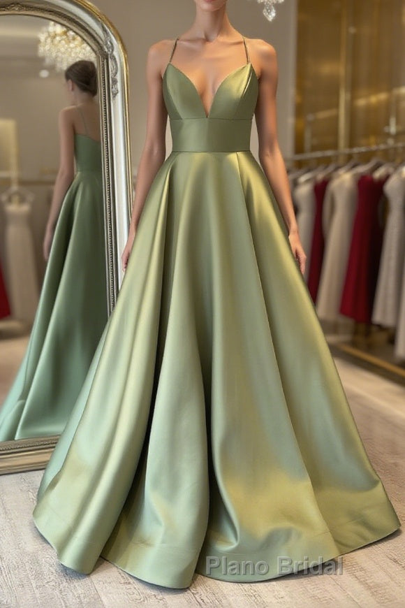 Simple green satin long Formal Prom dress, green bridesmaid dress Main image
