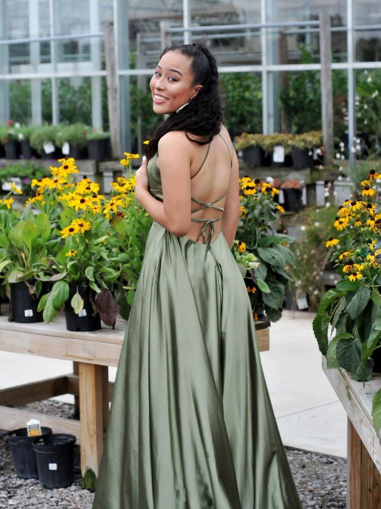 Simple Green Satin Long Formal Prom Dresses, Green Formal Evening Dresses