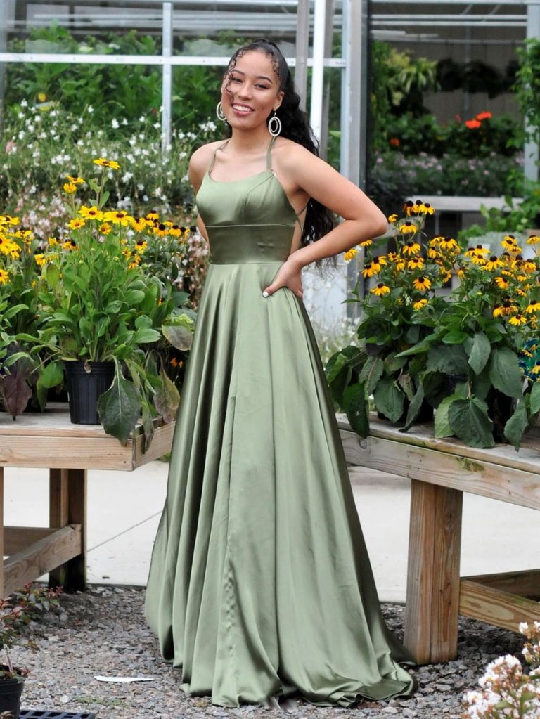 Simple Green Satin Long Formal Prom Dresses, Green Formal Evening Dresses Main image
