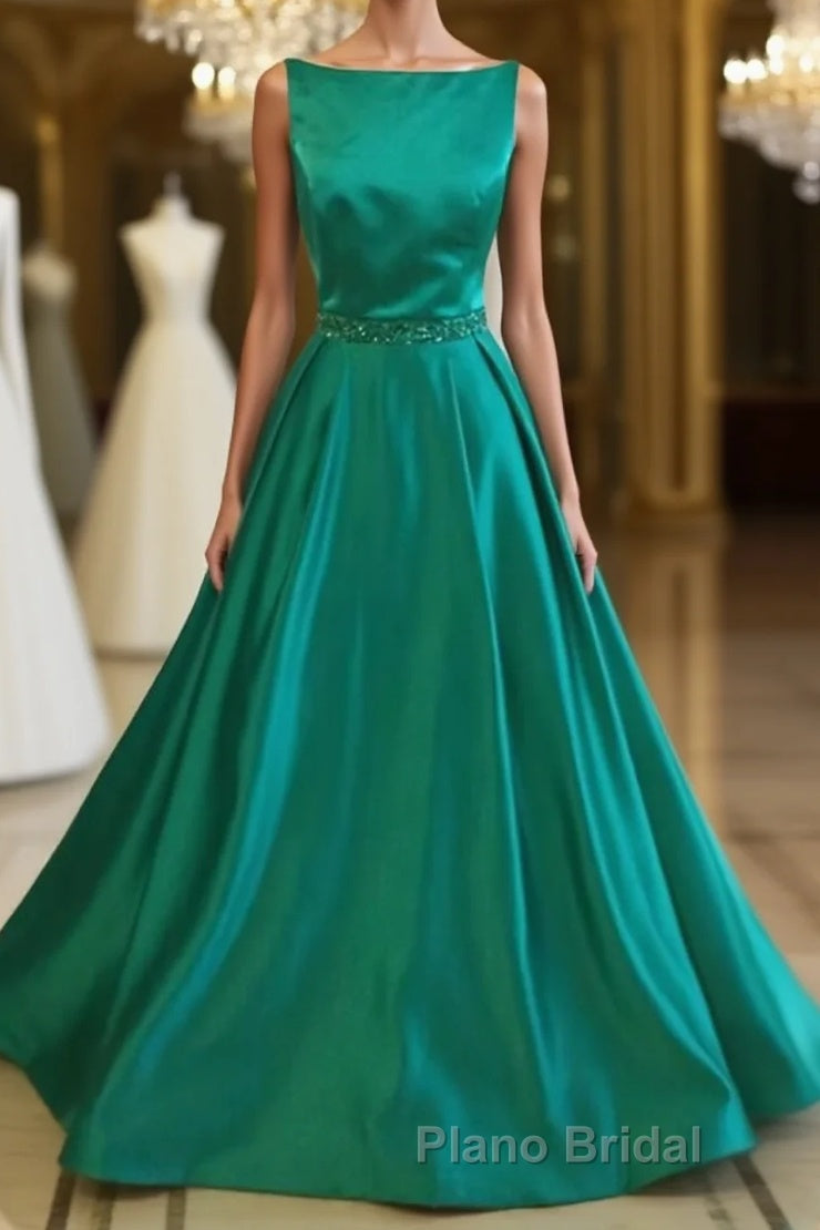 Simple Green Satin Long Formal Prom Dress, Green Formal Dress, Green Graduation Dress, Green Evening Dress Main image