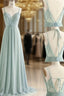 Simple Green V Neck Chiffon Lace Long Formal Prom Dresses Lace Bridesmaid Dresses