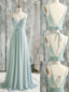 Simple Green V Neck Lace Long Formal Prom Dresses Green Prom Dresses