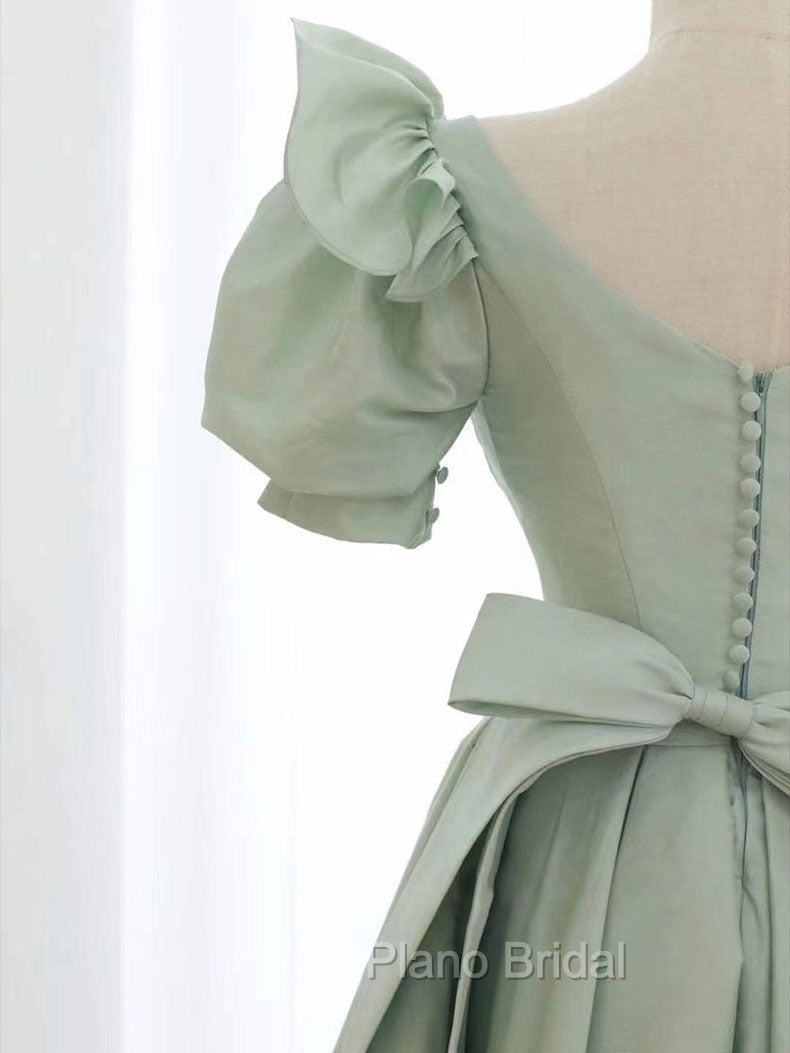 Simple Green V Neck Satin Short Formal Prom Dresses, Green Evening Dresses