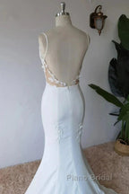 Simple Italian Noodle Strap Satin Mermaid Modern Floor Mopping Wedding Dresses