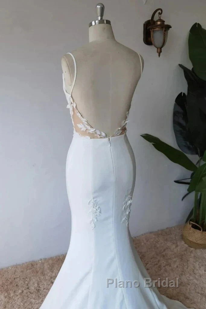 Simple Italian Noodle Strap Satin Mermaid Modern Floor Mopping Wedding Dresses