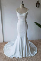 Simple Italian Noodle Strap Satin Mermaid Modern Floor Mopping Wedding Dresses