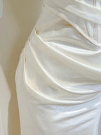 Simple Ivory Mermaid Square Neck Strapless Pleated Satin Formal Prom Dresses Bridesmaid Dresses