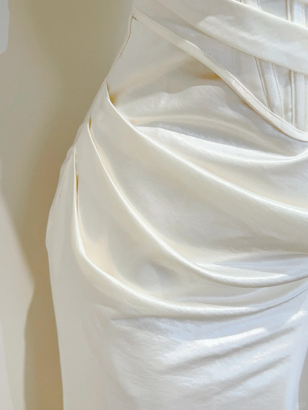 Simple Ivory Mermaid Square Neck Strapless Pleated Satin Formal Prom Dresses Bridesmaid Dresses