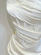 Simple Ivory Mermaid Square Neck Strapless Pleated Satin Formal Prom Dresses Bridesmaid Dresses