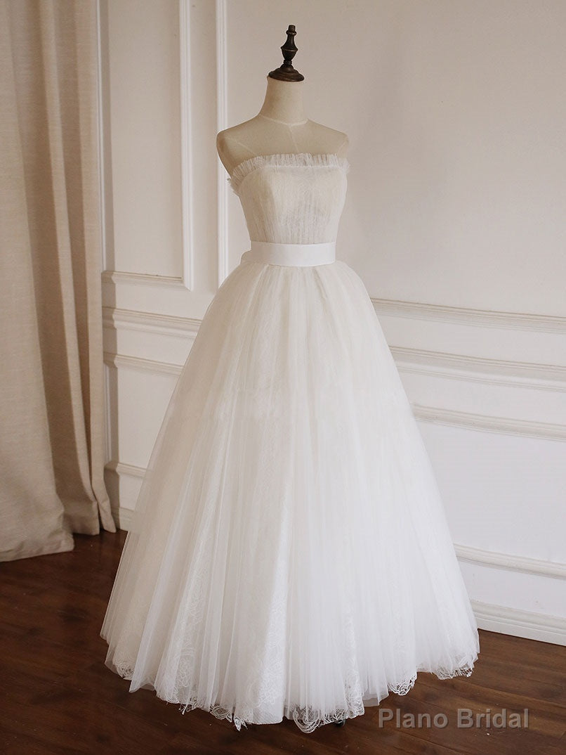 Simple  Lace Tea Length White Prom Dress, Tulle Lace Bridesmaid Dress Secondary image
