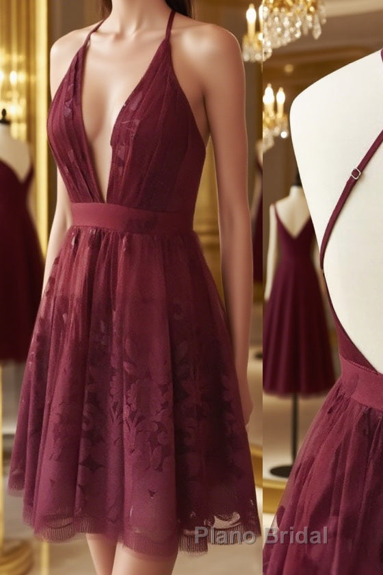 Simple lace v neck tulle short Formal Prom dress, homecoming dress Main image