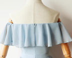 Simple Light Blue Off Shoulder Formal Dresses , Short Party Dresses