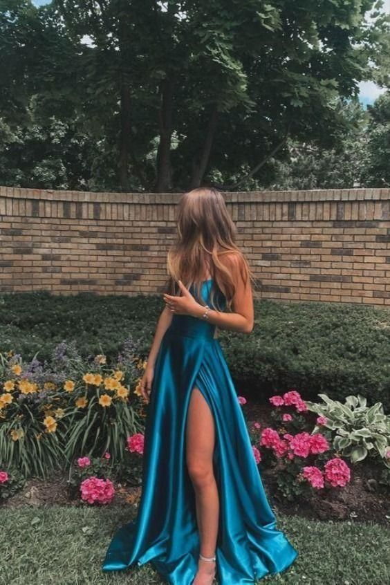 Simple Long Formal Prom Dresses With Slit Blue Formal Dresses Formal Evening Dresses