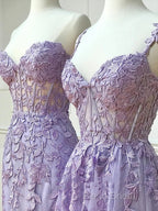 Simple Long Purple Lace Formal Prom Dresses Formal Dresses