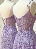 Simple Long Purple Lace Formal Prom Dresses Formal Dresses
